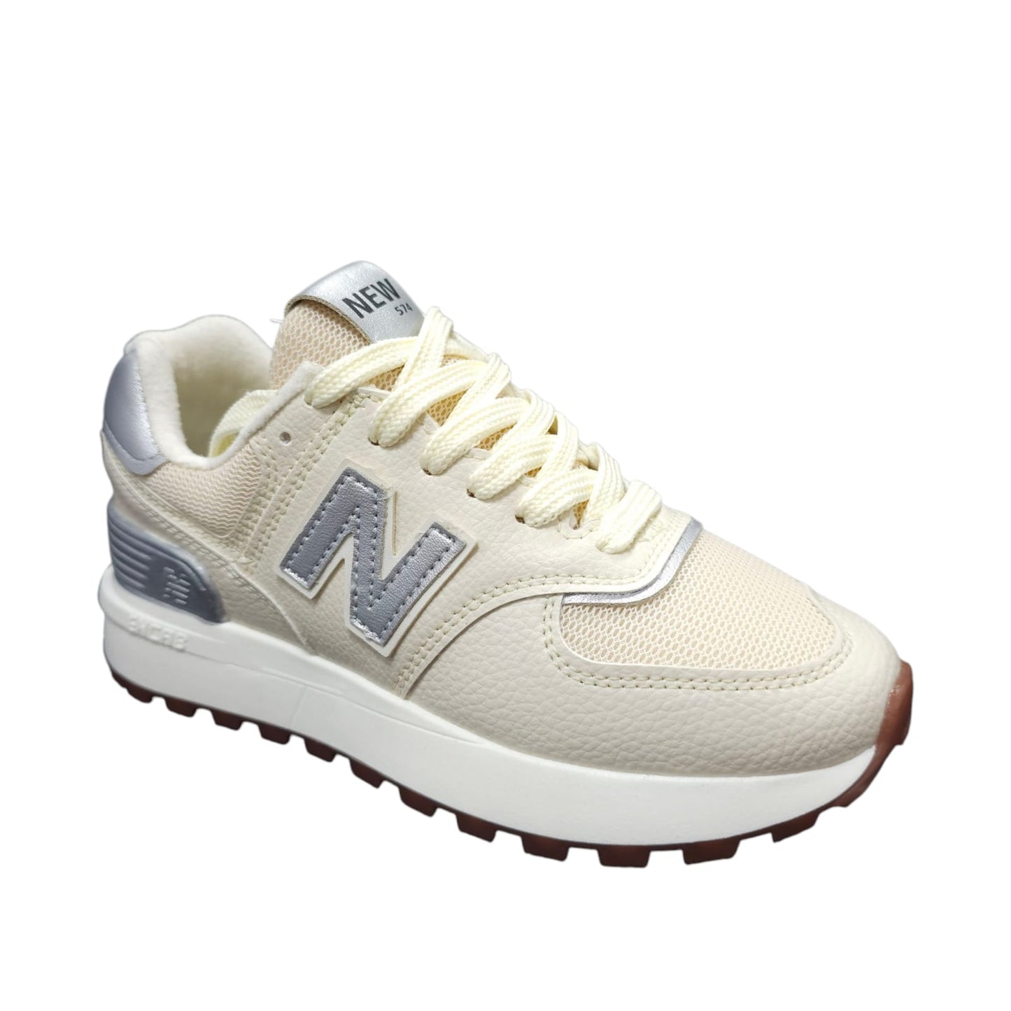 Tenis New Balance Replica AA Suela Alta New Colección Beige Plateado