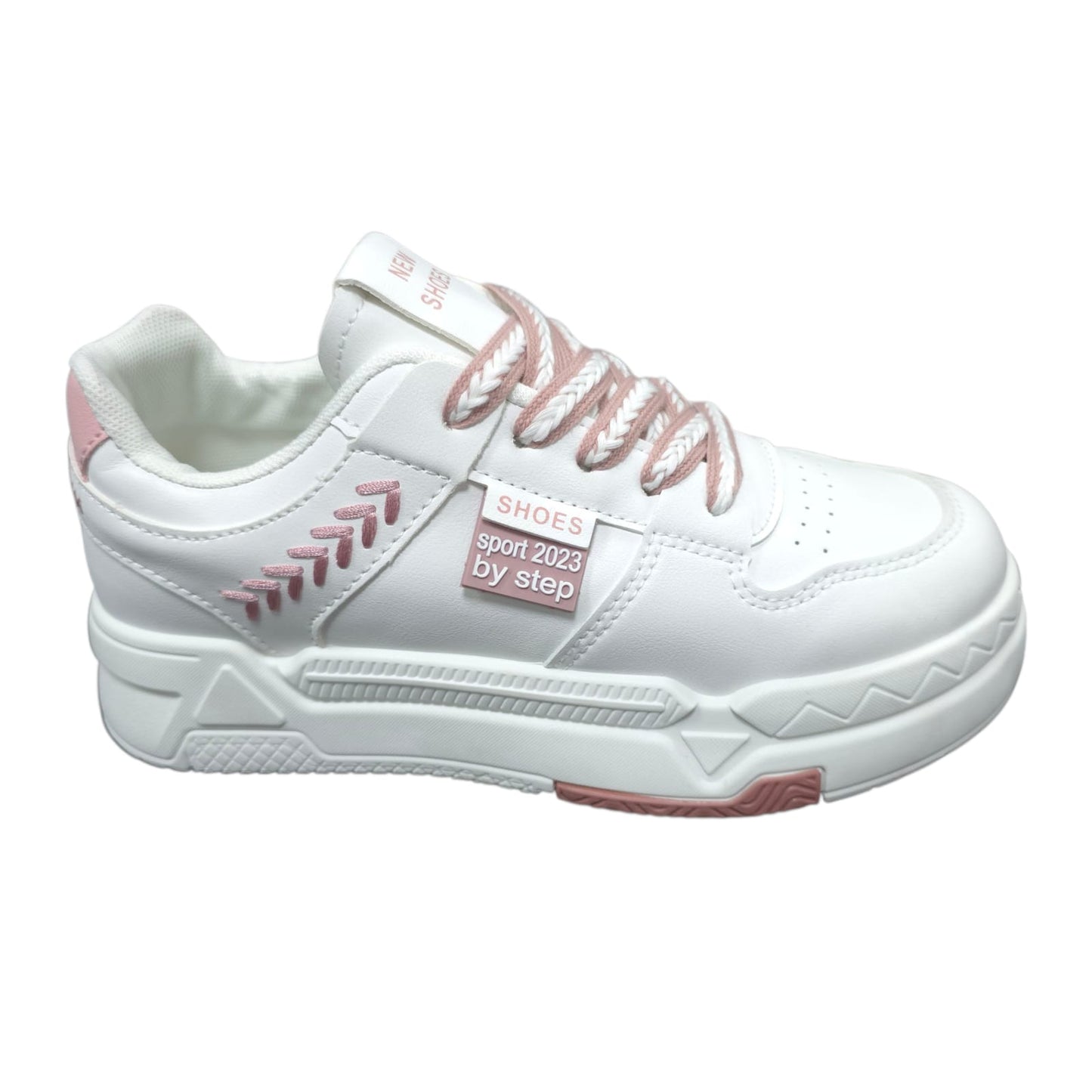 Tenis En Plataforma Importados Suela Plana Nueva Colección White Rosa