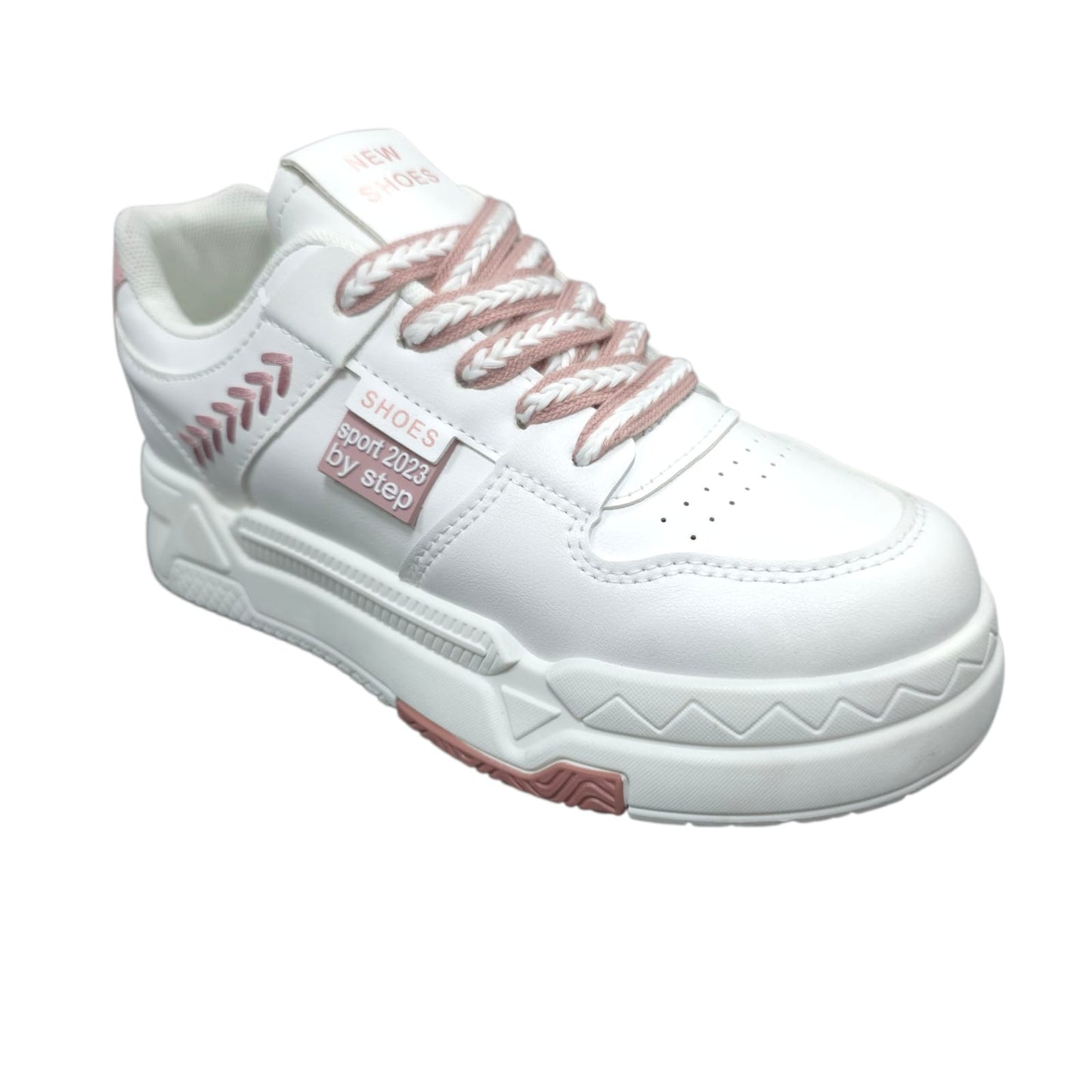 Tenis En Plataforma Importados Suela Plana Nueva Colección White Rosa