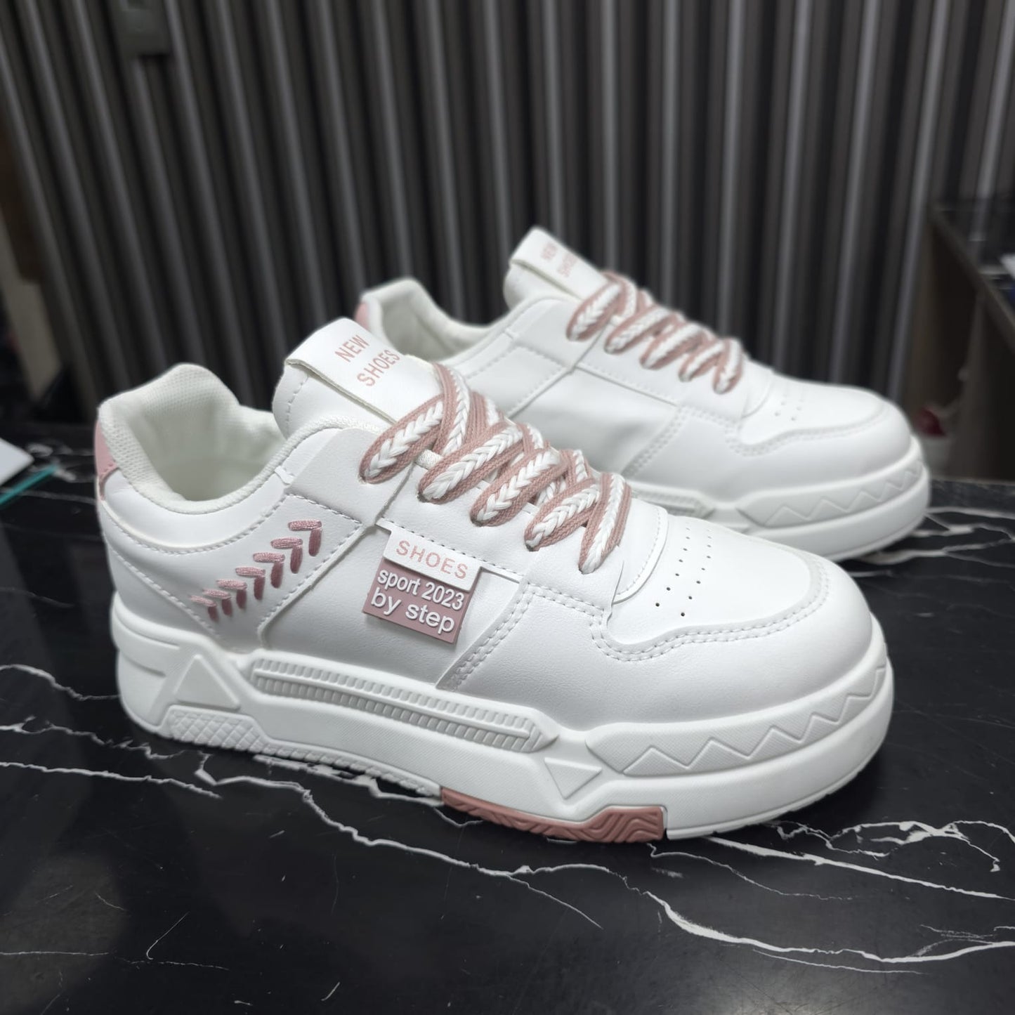 Tenis En Plataforma Importados Suela Plana Nueva Colección White Rosa