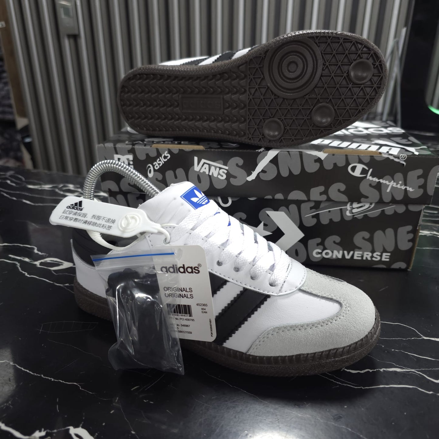 Tenis Adidas Samba White Black Suela Plana Replica AAA