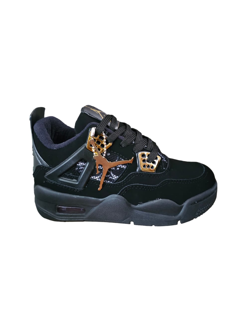 Tenis Jordan Retro 4 Unisex Calidad 3-A Negro-Dorado