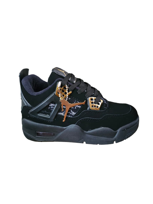 Tenis Jordan Retro 4 Unisex Calidad 3-A Negro-Dorado