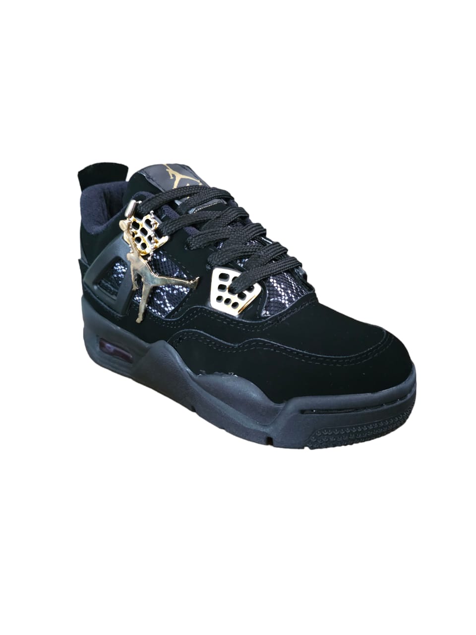 Tenis Jordan Retro 4 Unisex Calidad 3-A Negro-Dorado