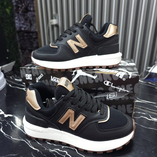 Tenis New Balance Replica AA Suela Alta New Colección Negro Dorado
