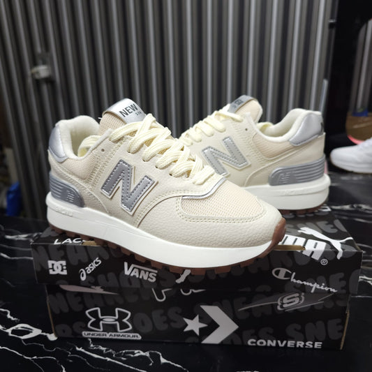 Tenis New Balance Replica AA Suela Alta New Colección Beige Plateado