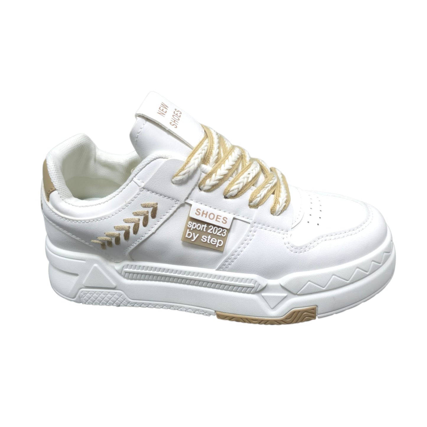 Tenis En Plataforma Importados Suela Plana Nueva Colección White Dorado