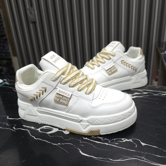 Tenis En Plataforma Importados Suela Plana Nueva Colección White Dorado