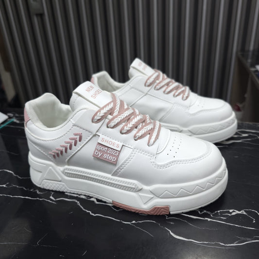 Tenis En Plataforma Importados Suela Plana Nueva Colección White Rosa