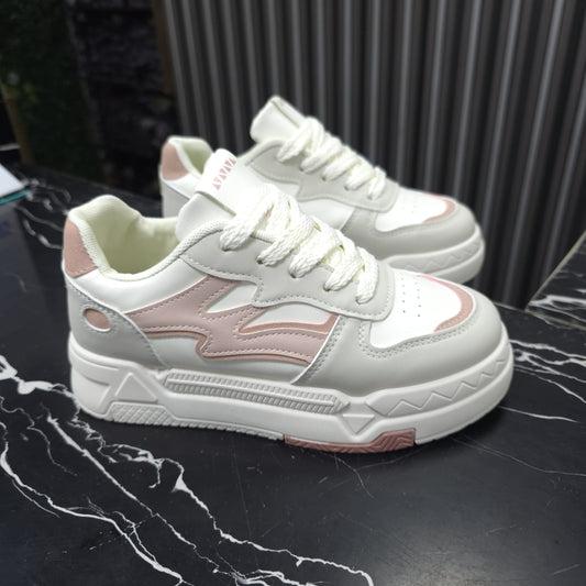 Tenis En Plataforma Importados Suela Plana Nueva Colección White Pink