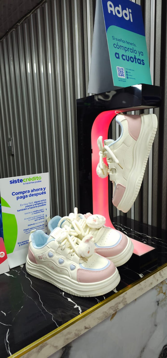Tenis Importados Suela Plana Moda 2025 New Colección Conejo Pink